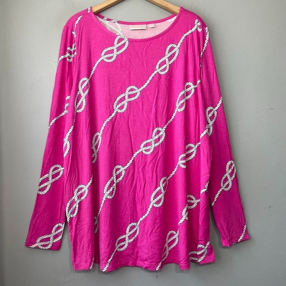 Belle Kim Gravel Tunic Top Plus Size 2X Pink Jersey Knit Nautical Coastal Rope